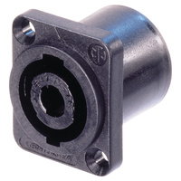 Neutrik NL4MP 4 pole chassis connector, black D-size flange, countersunk thru holes, 3/16" flat tabs