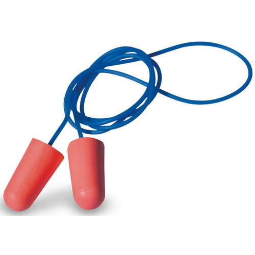 Ear Plugs Disposable - Corded Ear Plugs - Orange with Blue Cord (Box of 100 pairs)