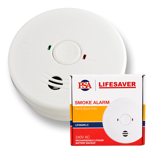 PSA LIF5800RL/2- 240VAC Photoelectric Smoke Alarm with Rechargeable Battery Back-up