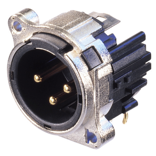 Neutrik NC3MBH 3 pole male XLR receptacle, grounding: separate ground contact to mating connector shell and front panel