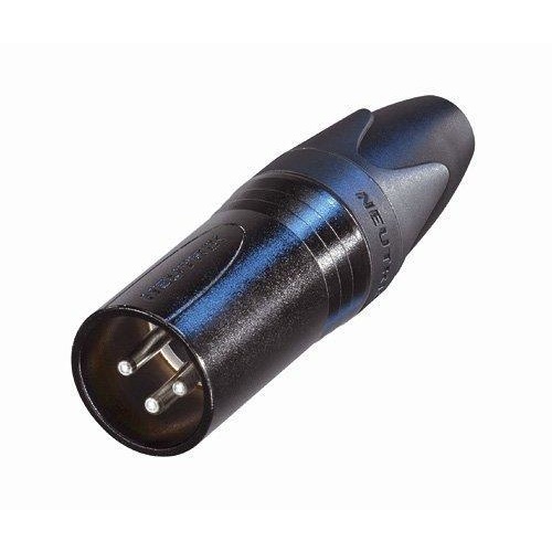 Neutrik NC3MXX-BAG 3 pole male cable connector with black metal housing and silver contacts.