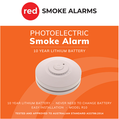 Red Smoke Alarms 10 Year Battery Stand Alone Smoke Alarm