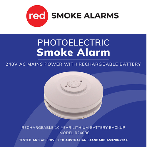 Red Smoke Alarms 240V Smoke Alarm with Rechargeable Battery
